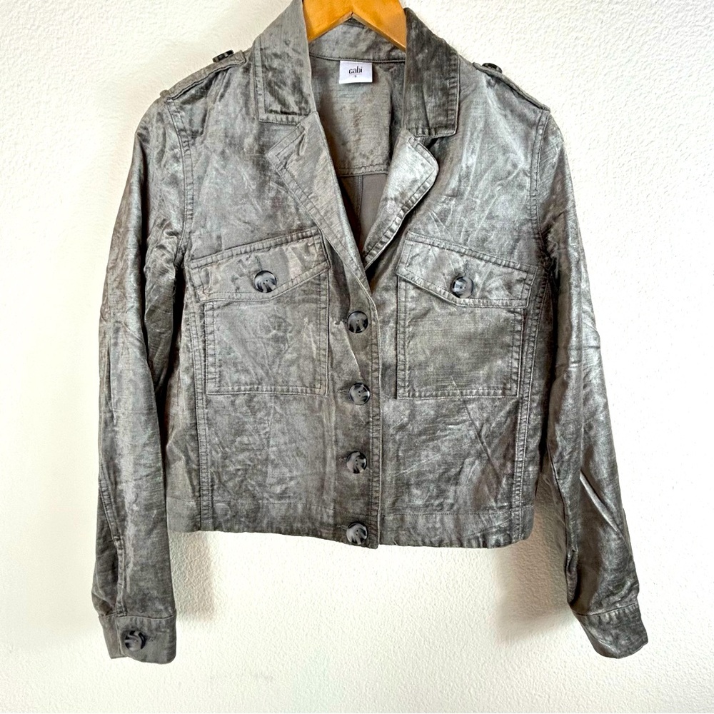 CAbi Platinum Gray Sunday Topper Velvet Cropped Jacket, Size S